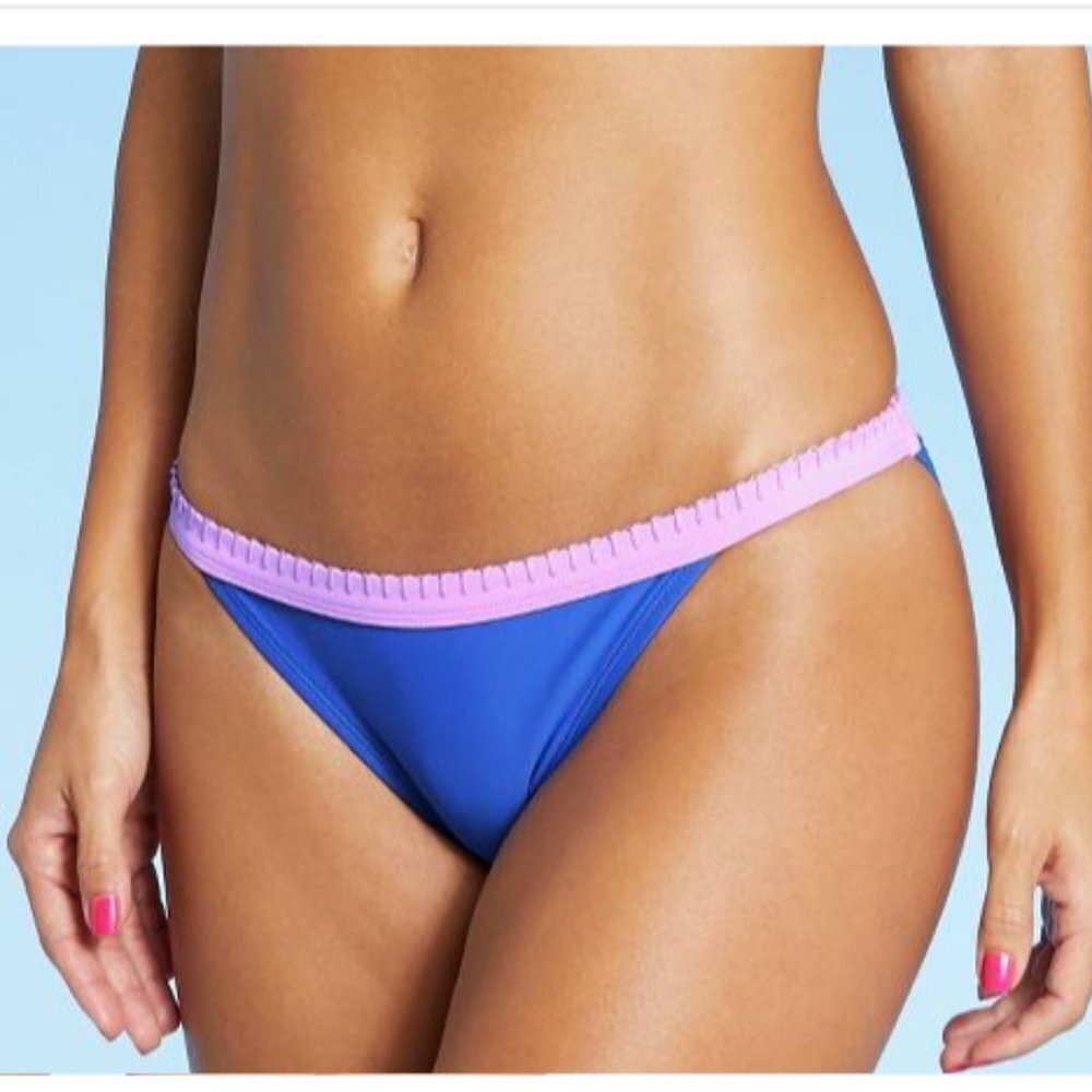Xhilaration Bikini Bottom Womens Size M Blue Pink Low Rise Swimwear Beach